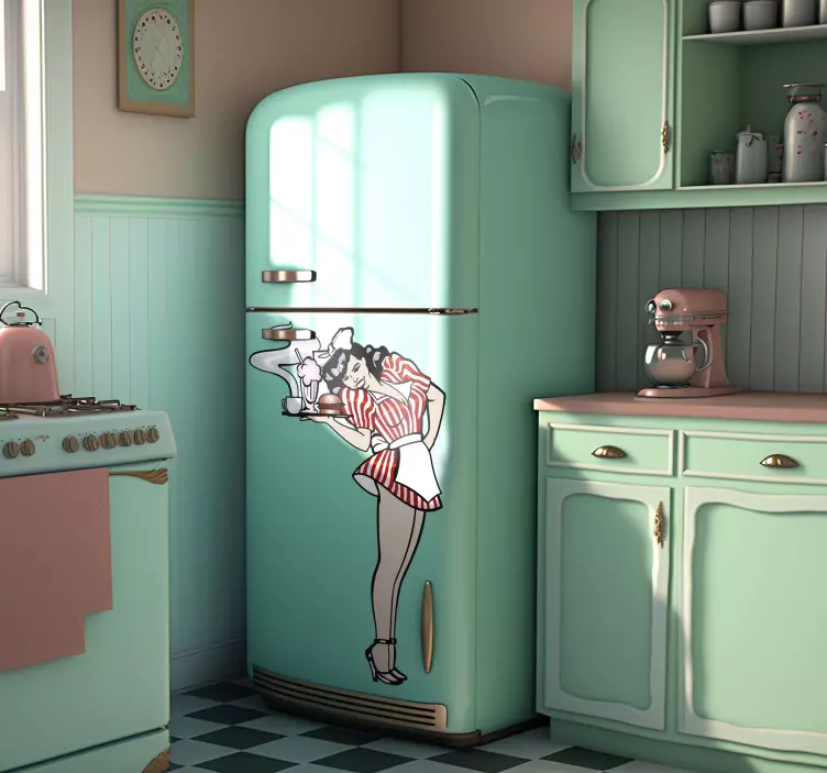 Folie Kühlschrank Retro Kellnerin - TenStickers