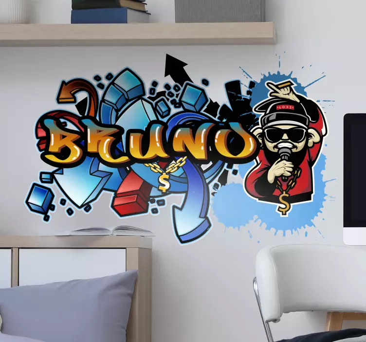 Wandtattoo Jugendzimmer Graffiti Rapper mit Namen - TenStickers