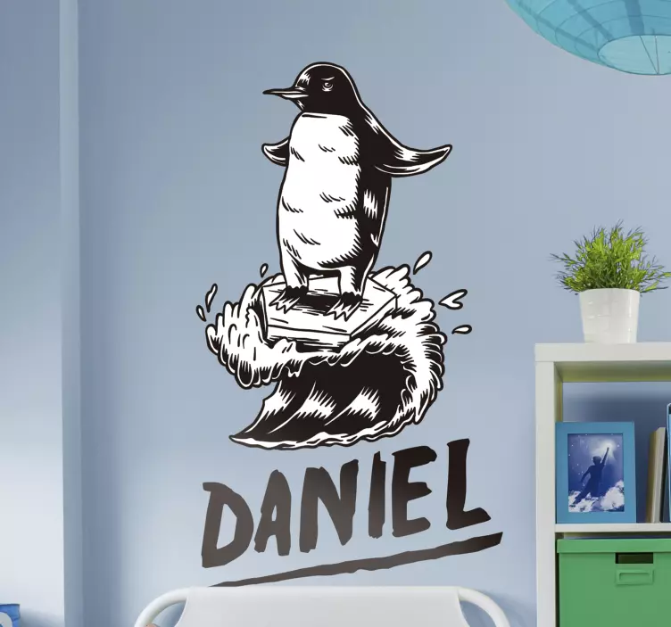 Personalisierbarer Surfer Pinguin Vogel Wandaufkleber - TenStickers