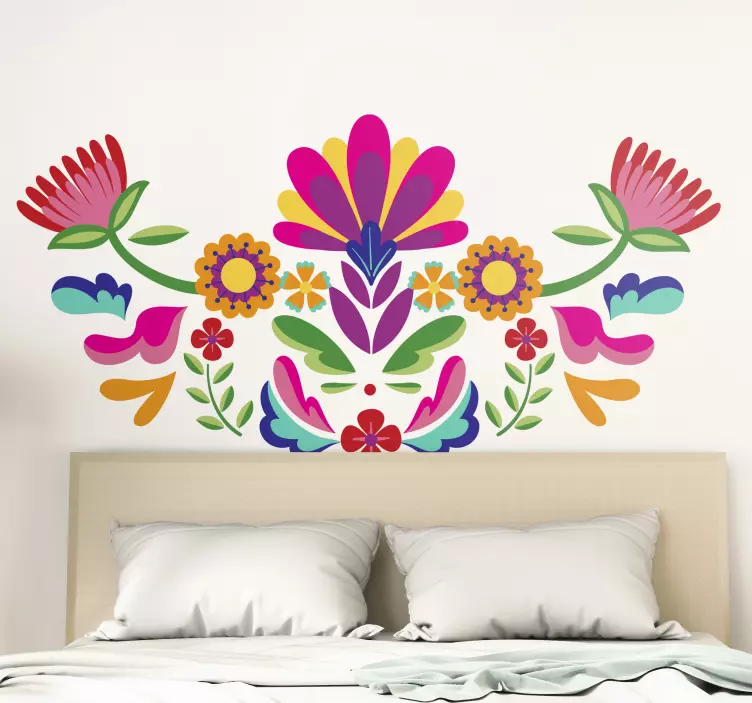 Wandtattoo Bett Mexikanisches blumenkopfteil - TenStickers