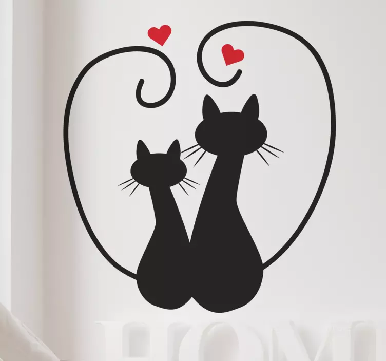 Sticker Valentinstag Katzensilhouetten und herzwandaufkleber - TenStickers