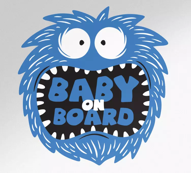 Baby on board aufkleber mit flauschigem blauen charakter - TenStickers