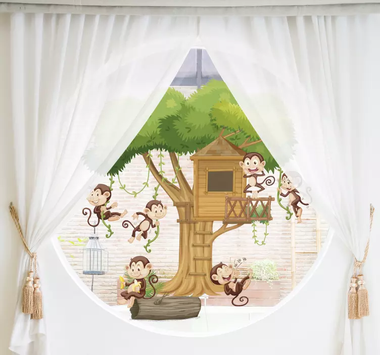 Wandtattoo Fenster mit Baum und Affen - TenStickers