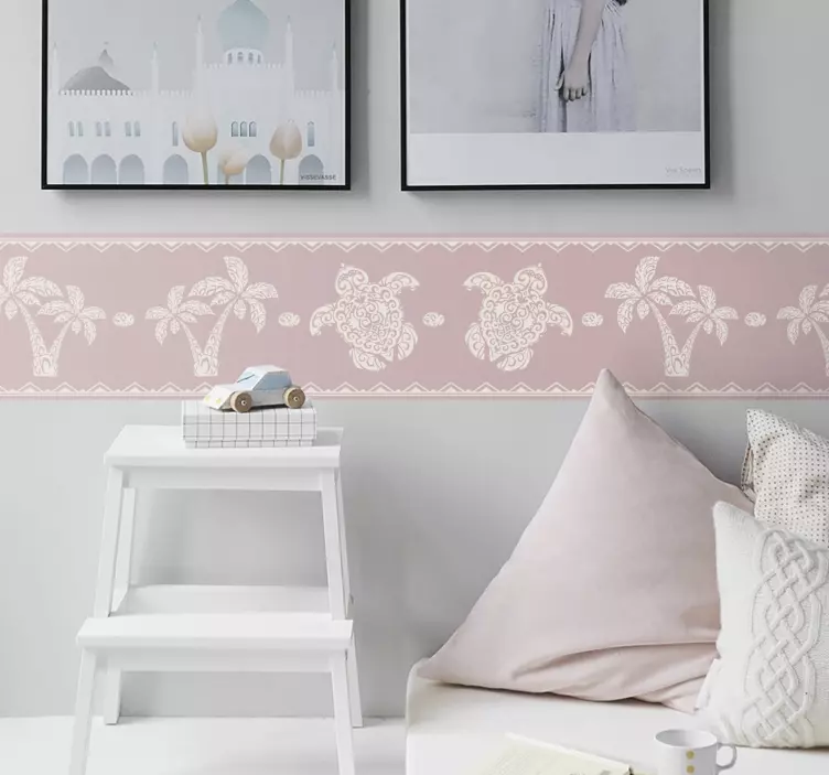 Wandbordüre Hawaii Schildkröte und Palmenmuster - TenStickers