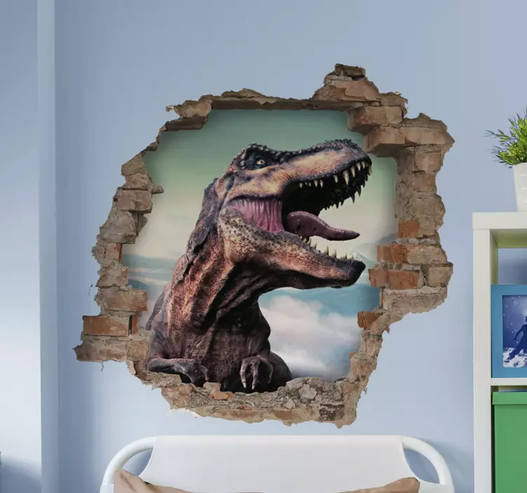 Wandsticker Dinosaurier Realistischer dinosaurier, der wand durch - TenStickers