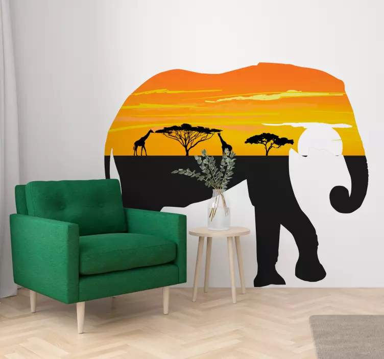 Elefantenumriss Landschaft Afrika Wandaufkleber - TenStickers