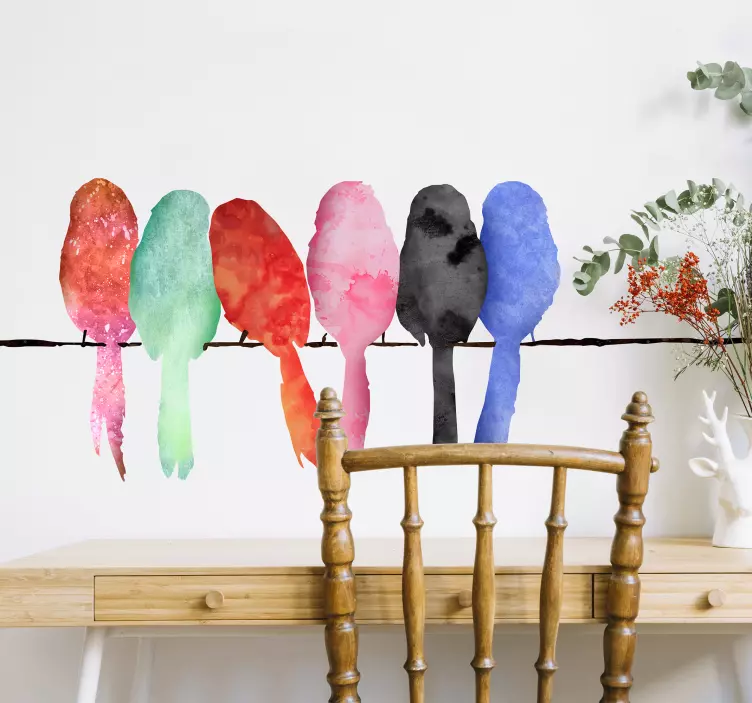 Farbige vögel auf einem draht wandaufkleber - TenStickers