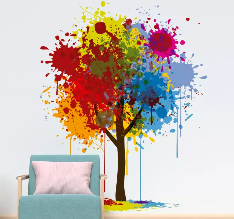 Wandtattoo Baum bunte Farbkleckse - TenStickers