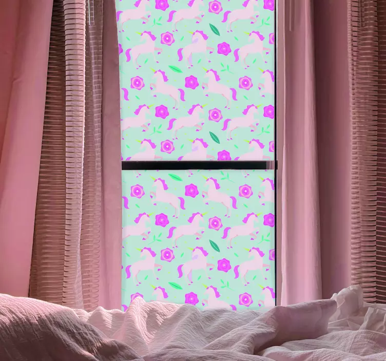 Fenster Aufkleber Blumen-einhorn-muster - TenStickers