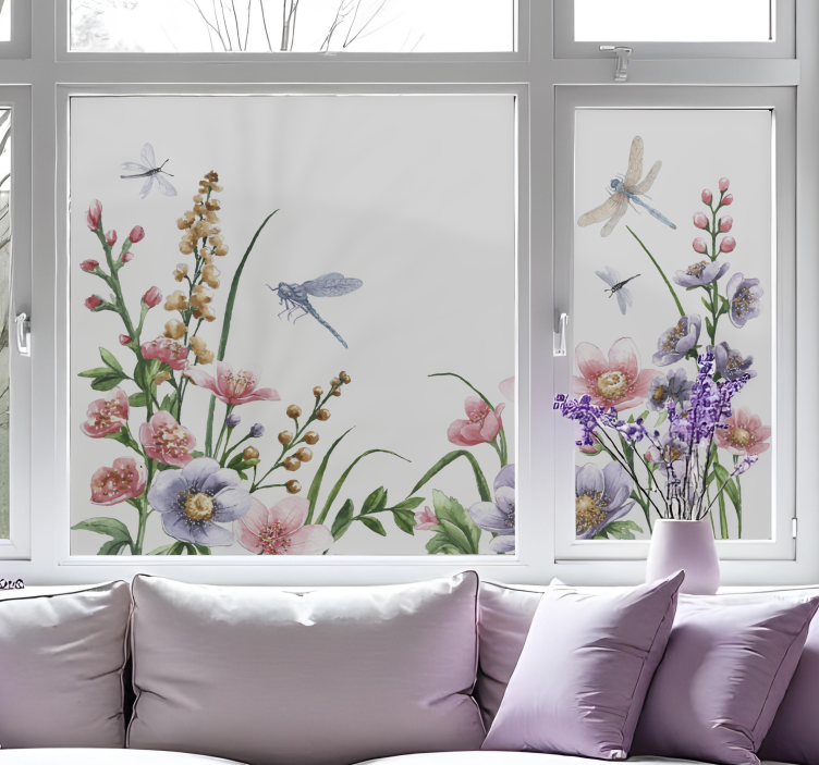 Fensteraufkleber blumen und libellen - TenStickers