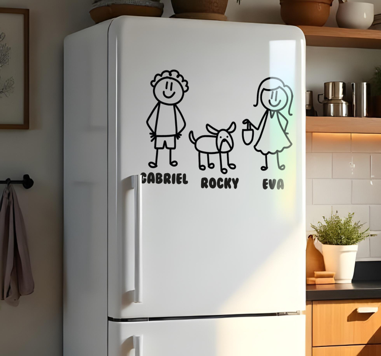 Folie Kühlschrank glückliches paar mit hund personalisiert - TenStickers