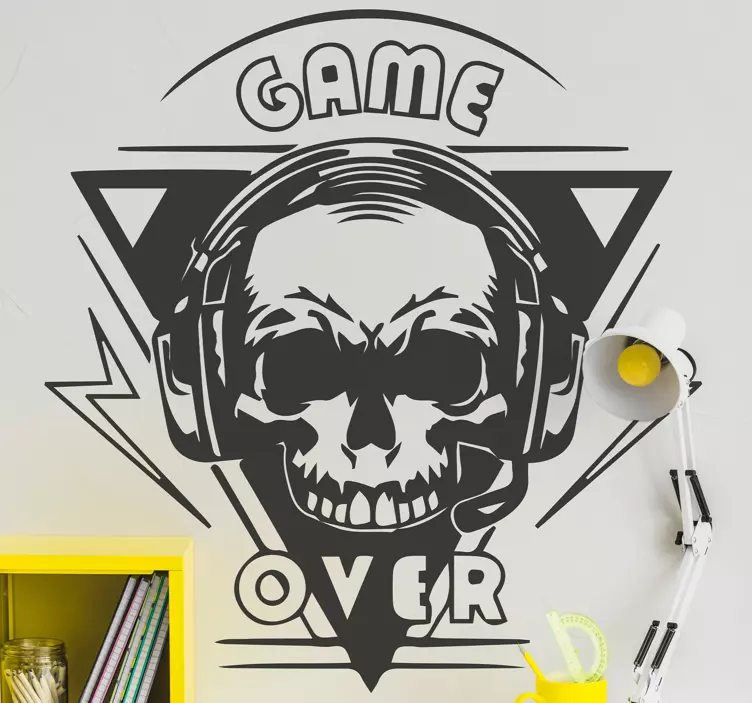 Gamer wandtattoo totenkopf headset emblem - TenStickers