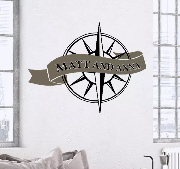 Hochzeitsaufkleber Kompass mit Namen - TenStickers