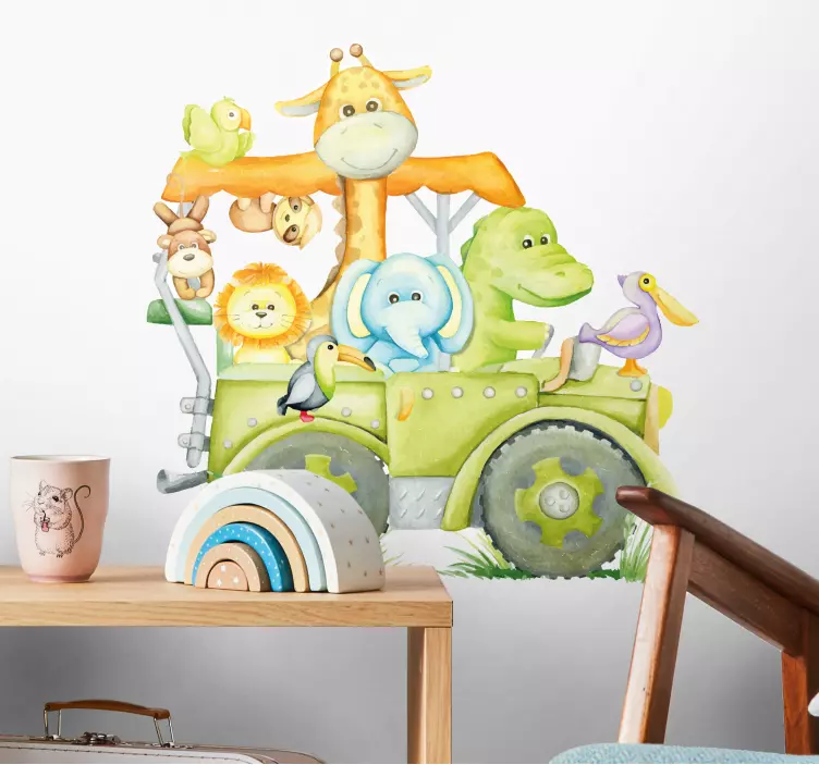Wandtattoo Kinderzimmer tiere des Dschungels mit dem JeepTranslat - TenStickers