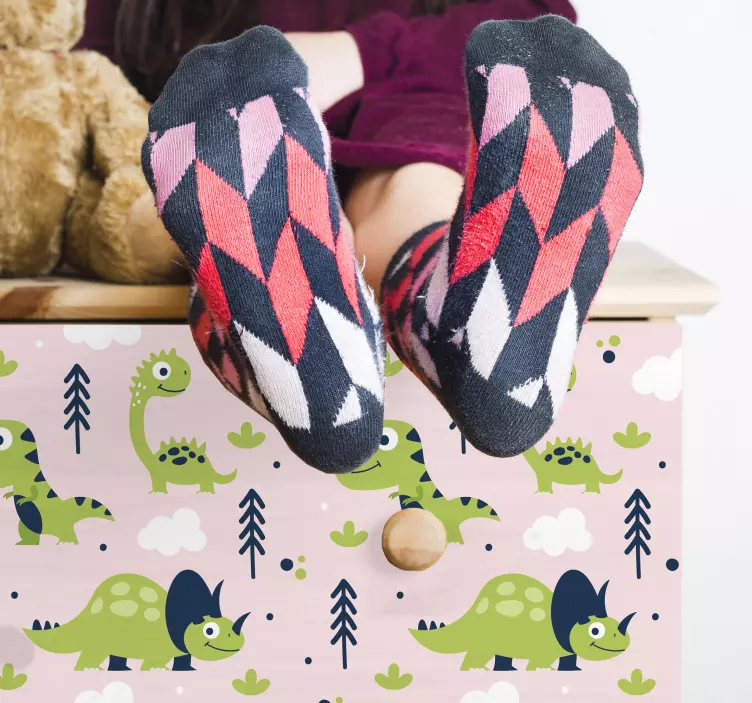 Klebefolie Möbel Kleine grüne dinosaurier - TenStickers