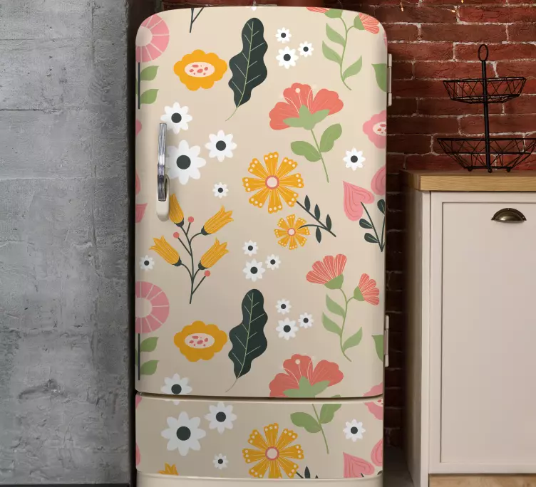 Folie Kühlschrank beiges blumenmuster - TenStickers