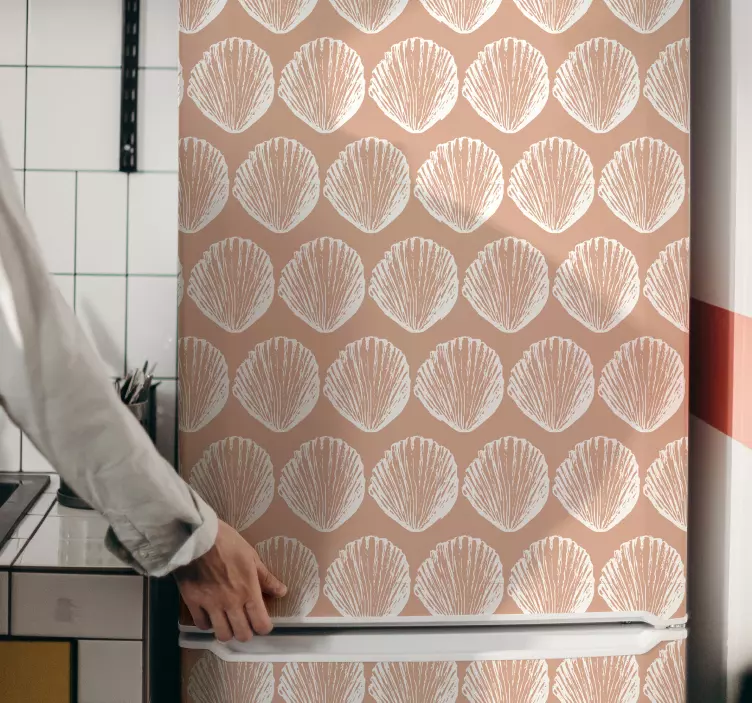 Kühlschrank Aufkleber Beiger kühlschrank mit retro-muschelmuster - TenStickers