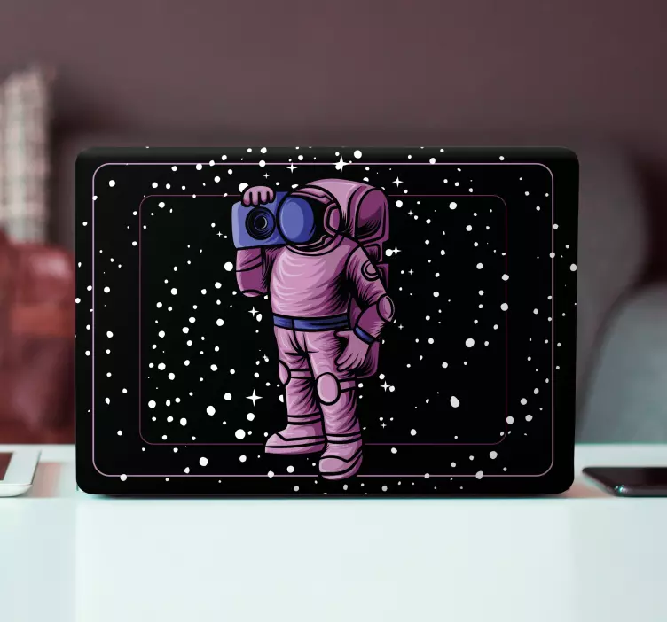 Laptop aufkleber astronaut mit kamera - TenStickers