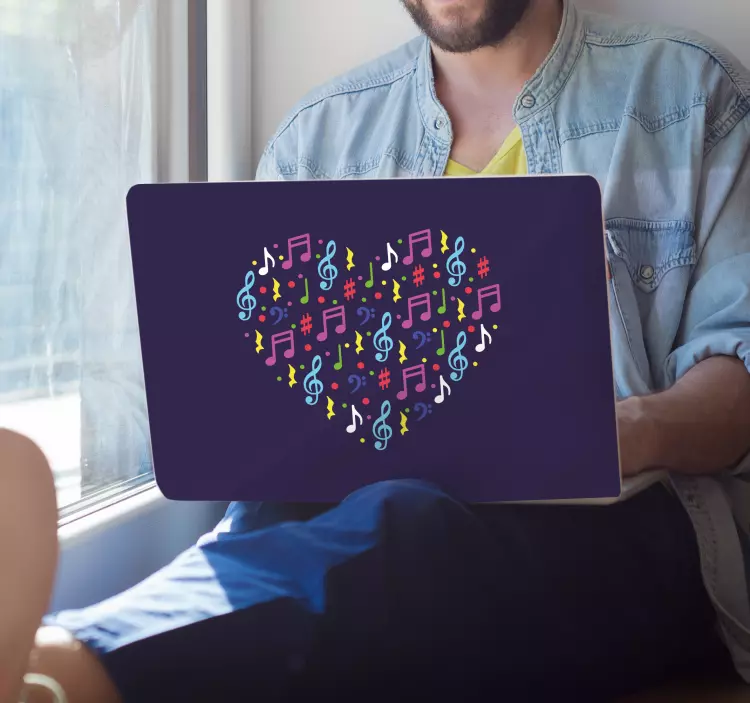 Laptop Aufkleber bunte herznoten - TenStickers