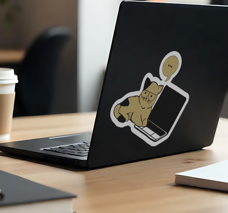 Laptop Aufkleber braune katze denkt - TenStickers