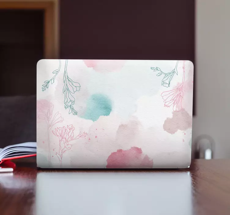 Laptop aufkleber mit floralen aquarellmotiven - TenStickers