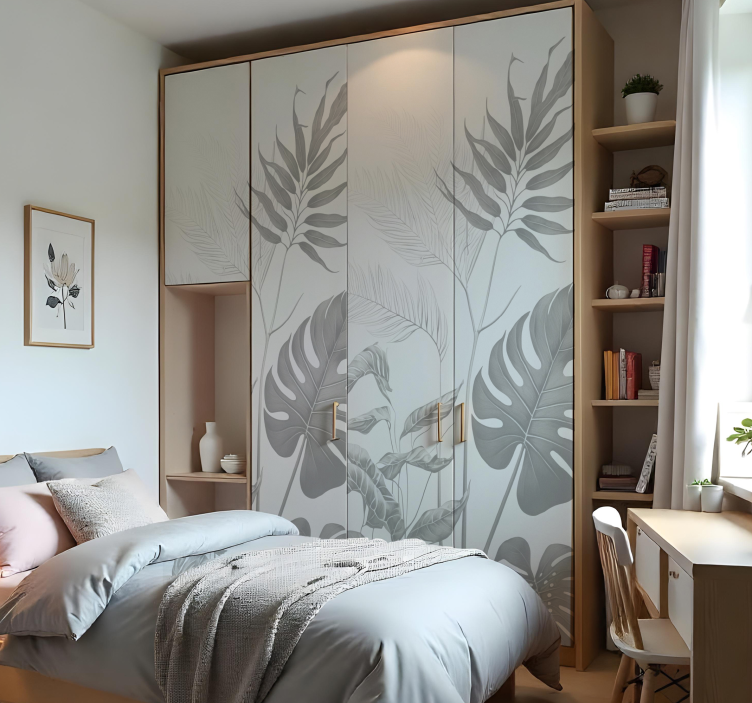 Möbelfolie schwarz-weiß-pflanzen - TenStickers