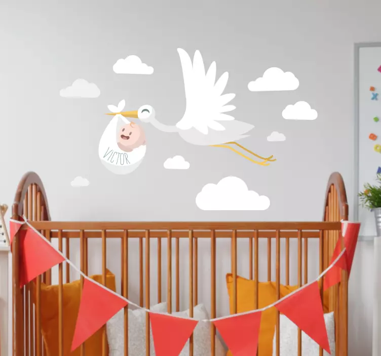 Personalisierter Aufkleber Storch mit Baby - TenStickers