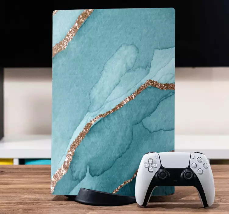 PS5 Skin aqua-gold-muster - TenStickers