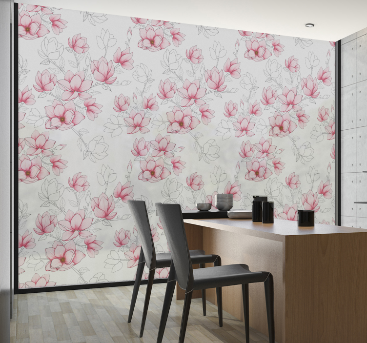 Rosa Magnolienblumen Wandtattoo Fenster - TenStickers