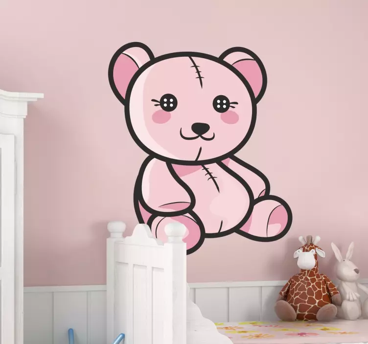 Rosa Teddybär Aufkleber mit Knopfaugen - TenStickers