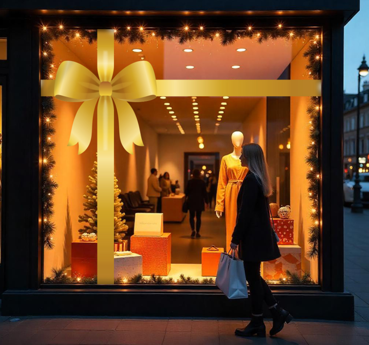 Schaufenster Folie goldene geschenkschleife - TenStickers