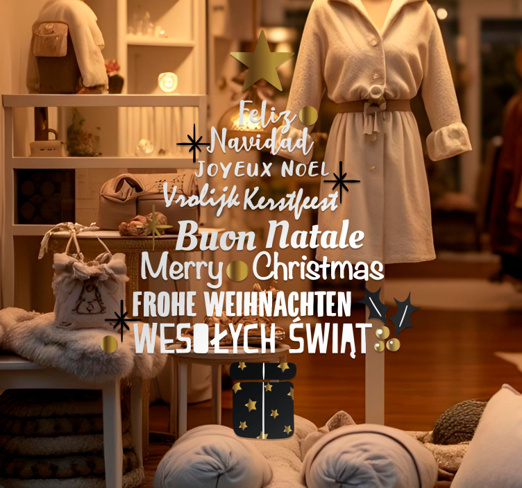 Schaufenster Folie weihnachtsbaum in verschiedenen sprachen - TenStickers