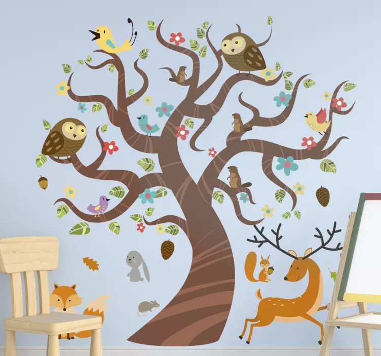 Tiere im baum wandtattoo - TenStickers