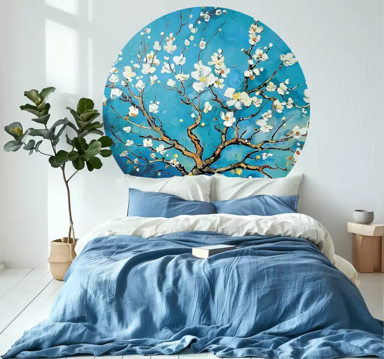 Wandtattoo Schlafzimmer rundes blaues blumendesign - TenStickers