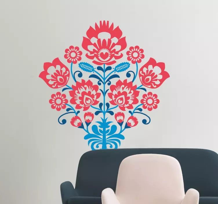 Wandtattoo drei Farben Blumenranke - TenStickers