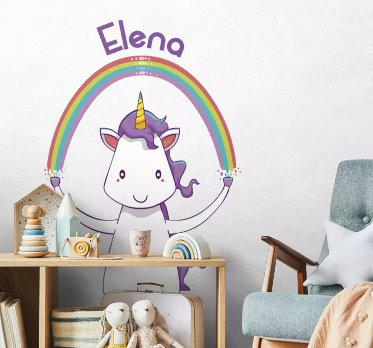 Einhorn mit Regenbogen personalisierbar Sticker - TenStickers