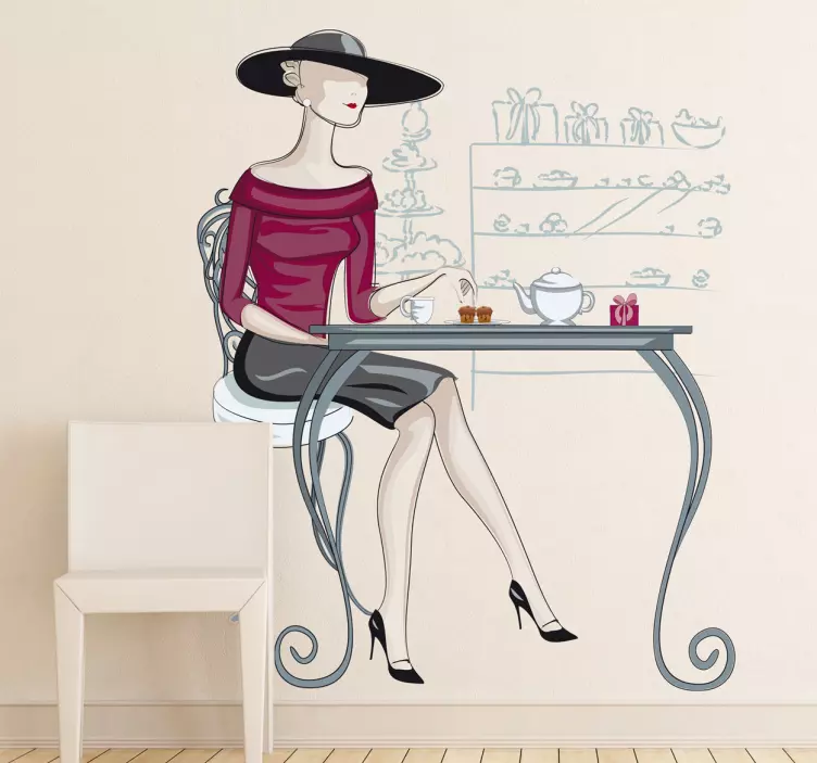Wandtattoo elegante Frau im Cafe - TenStickers