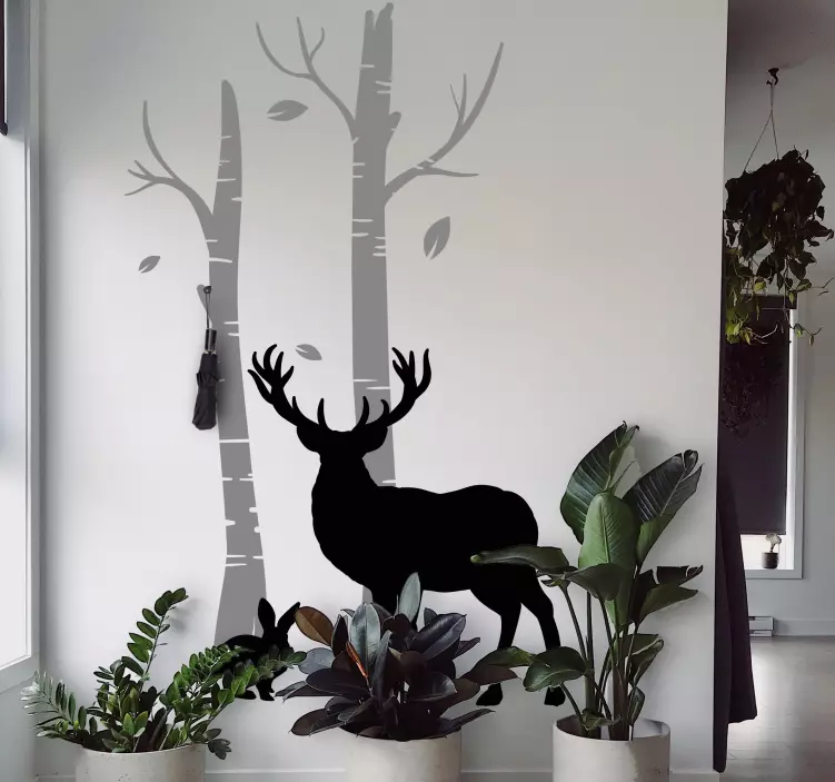 Wandtattoo Garderobe hirsche in der nähe von bäumen - TenStickers