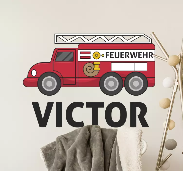 Wandtattoo Kind personalisiertes Feuerwehrauto - TenStickers
