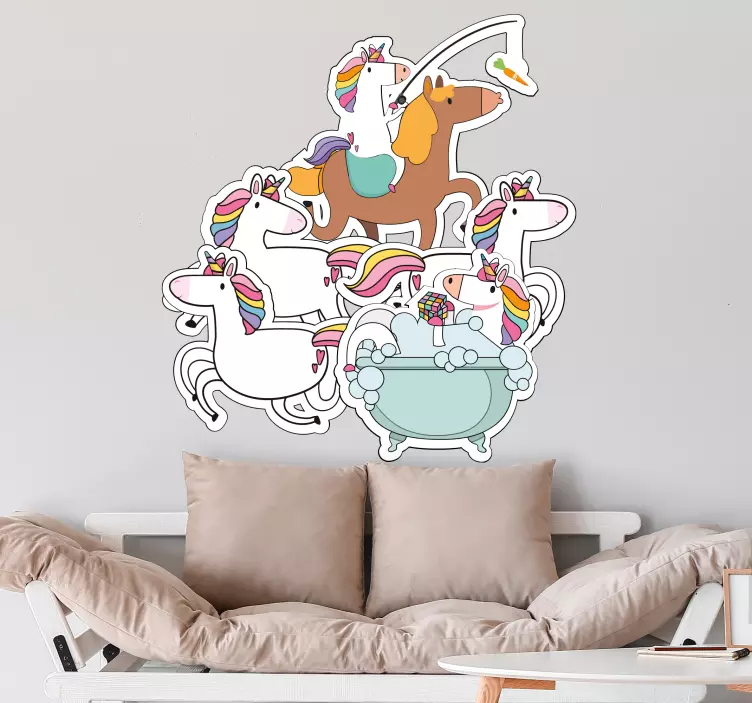Wandtattoo Kinderzimmer bunte einhorn-kollektion - TenStickers