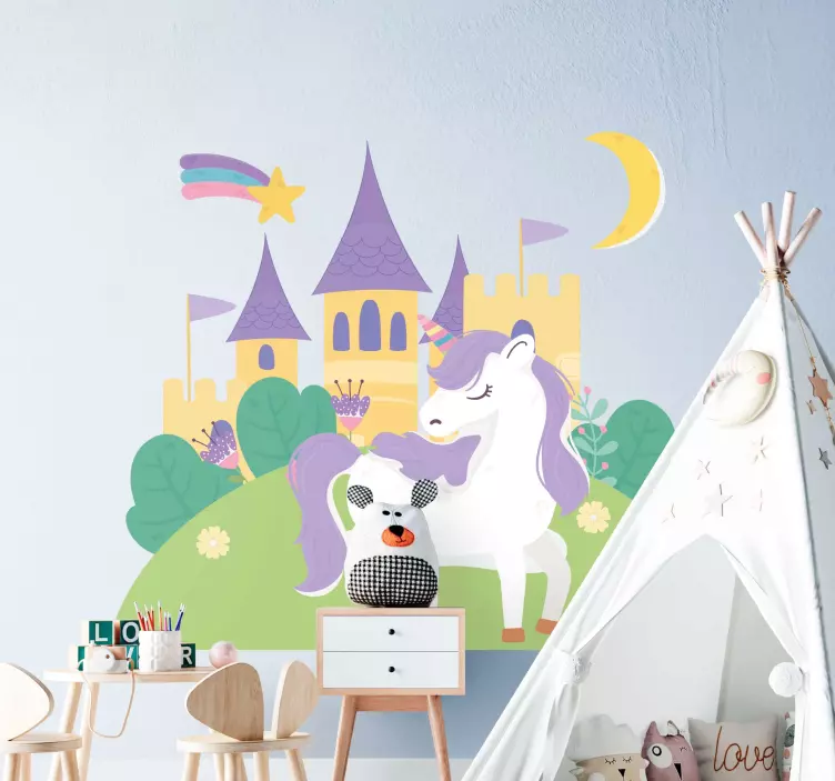 Wandtattoo Kinderzimmer einhorn schloss fantasie - TenStickers