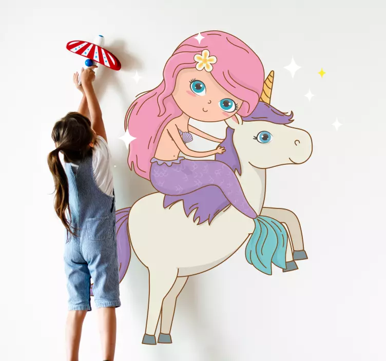 Wandtattoo kinderzimmer meerjungfrau einhorn fantasie - TenStickers