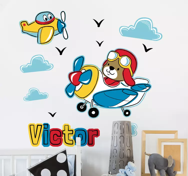 Wandtattoo Kinderzimmer süßer pilotencharakter - TenStickers
