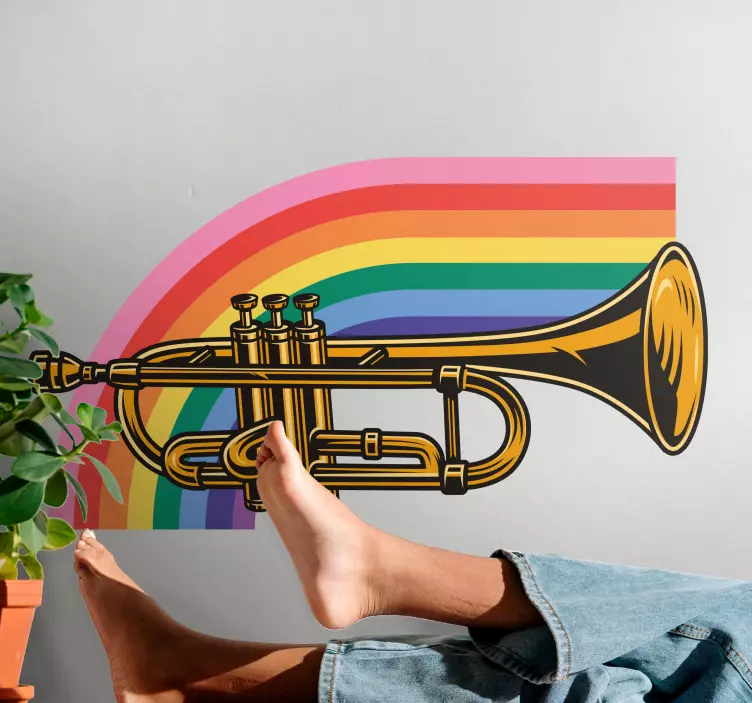 Wandtattoo Musik trompete mit regenbogen - TenStickers