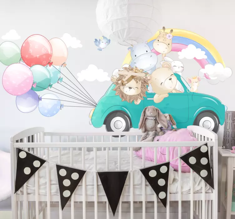 Wandtattoo Zeichnung tier-abenteuer-auto - TenStickers