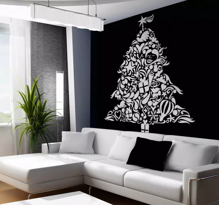Wandtattoo Weihnachtsbaum mit Motiven - TenStickers