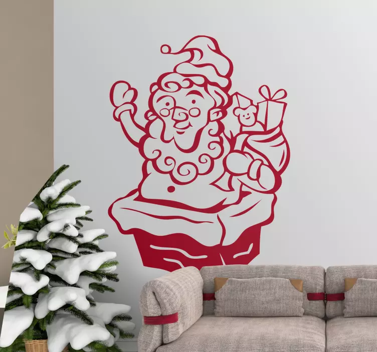 Wandtattoo Weihnachtsmann im Schornstein - TenStickers