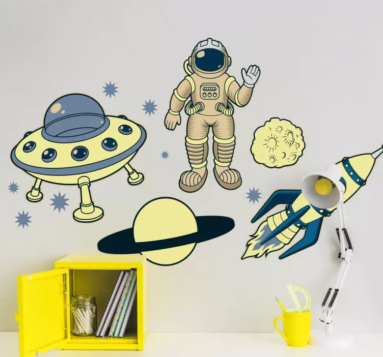 Wandtattoo Weltall astronaut gelb abenteuer - TenStickers