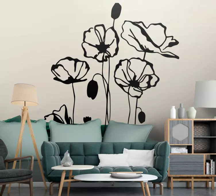 Wandtattoo Wohnzimmer elegante blumensilhouetten - TenStickers