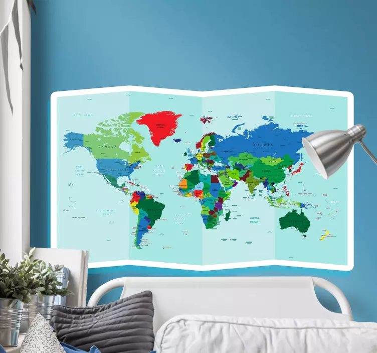 Wandtattoo Weltkarte buntes geografisches diagramm - TenStickers